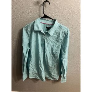 Talbots Teal & White Plaid long sleeve‎ button down size large Womens